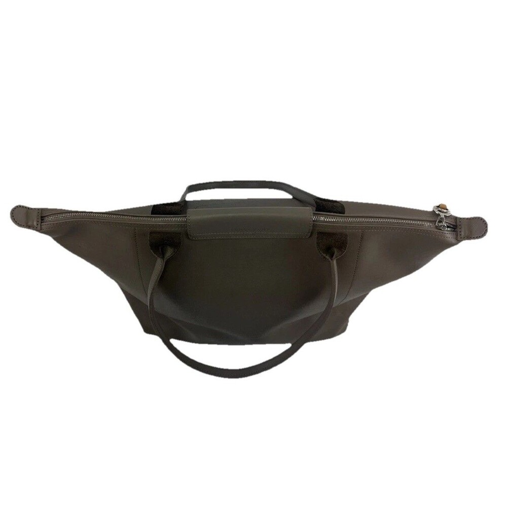 Longchamp Le Pliage City Tote Bag Taupe Leather Coated Canvas Zip Large Flap - Picture 7 of 16